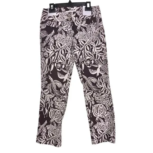 CAbi Serengeti Cropped Pants Brown White Tropical Print Sunset Keyna Style 351 - Picture 16 of 16